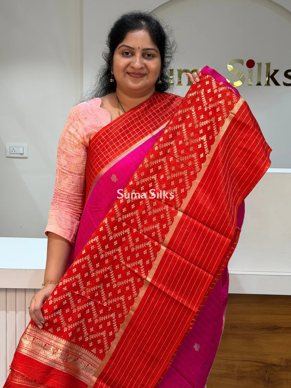 Russian Crepe Silk Saree Pink Color