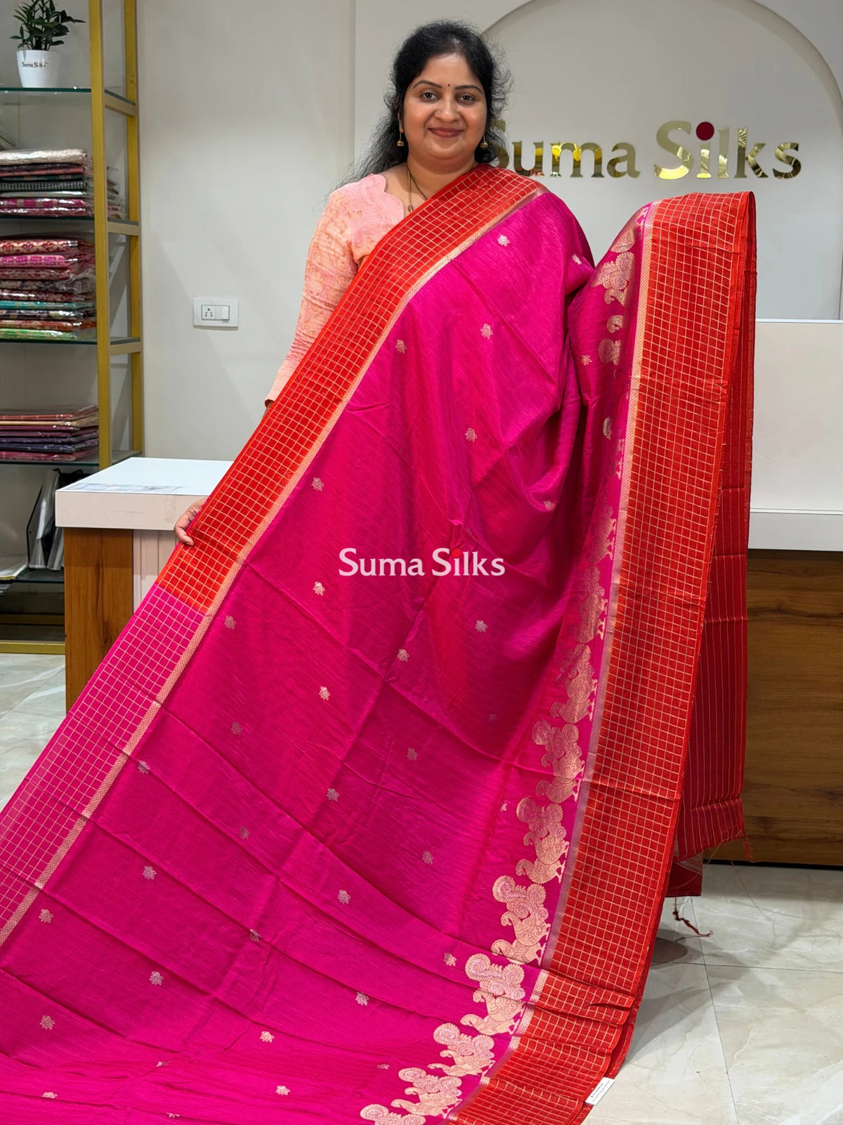 Russian Crepe Silk Saree Pink Color