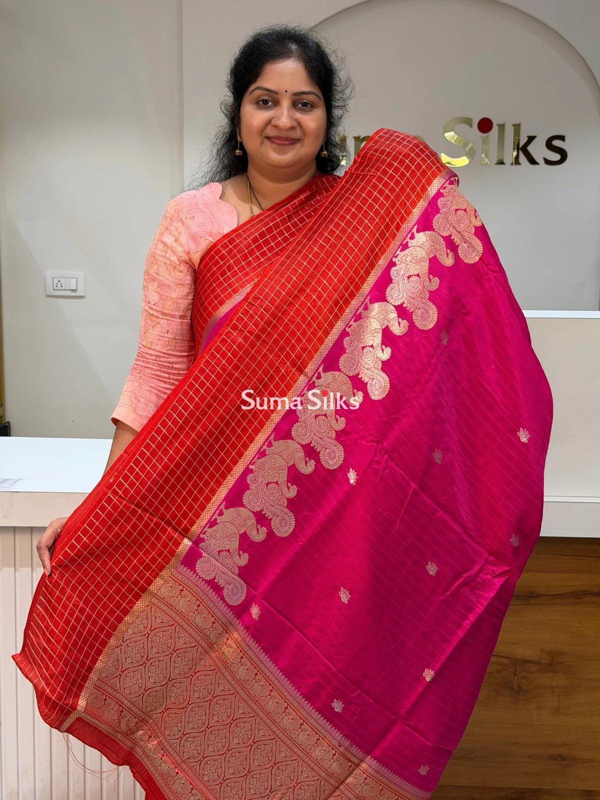 Russian Crepe Silk Saree Pink Color