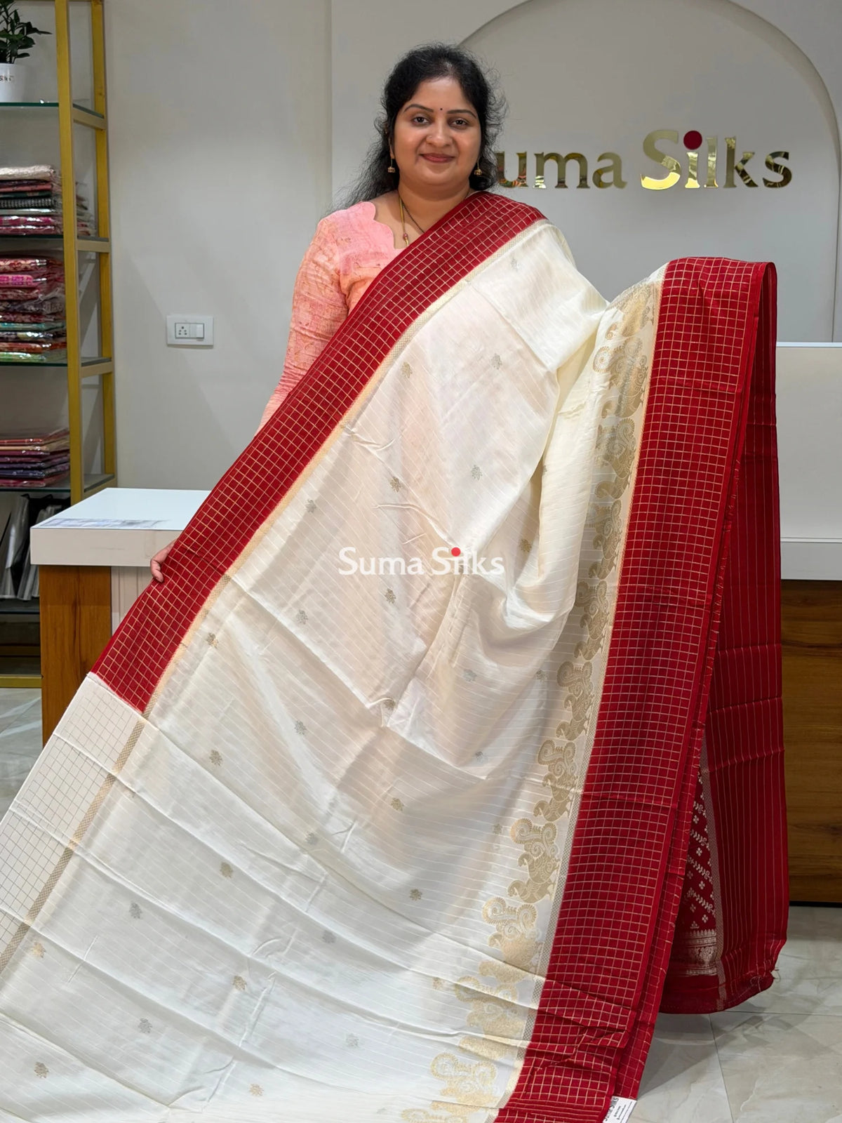 Russian Crepe Silk Saree White Color
