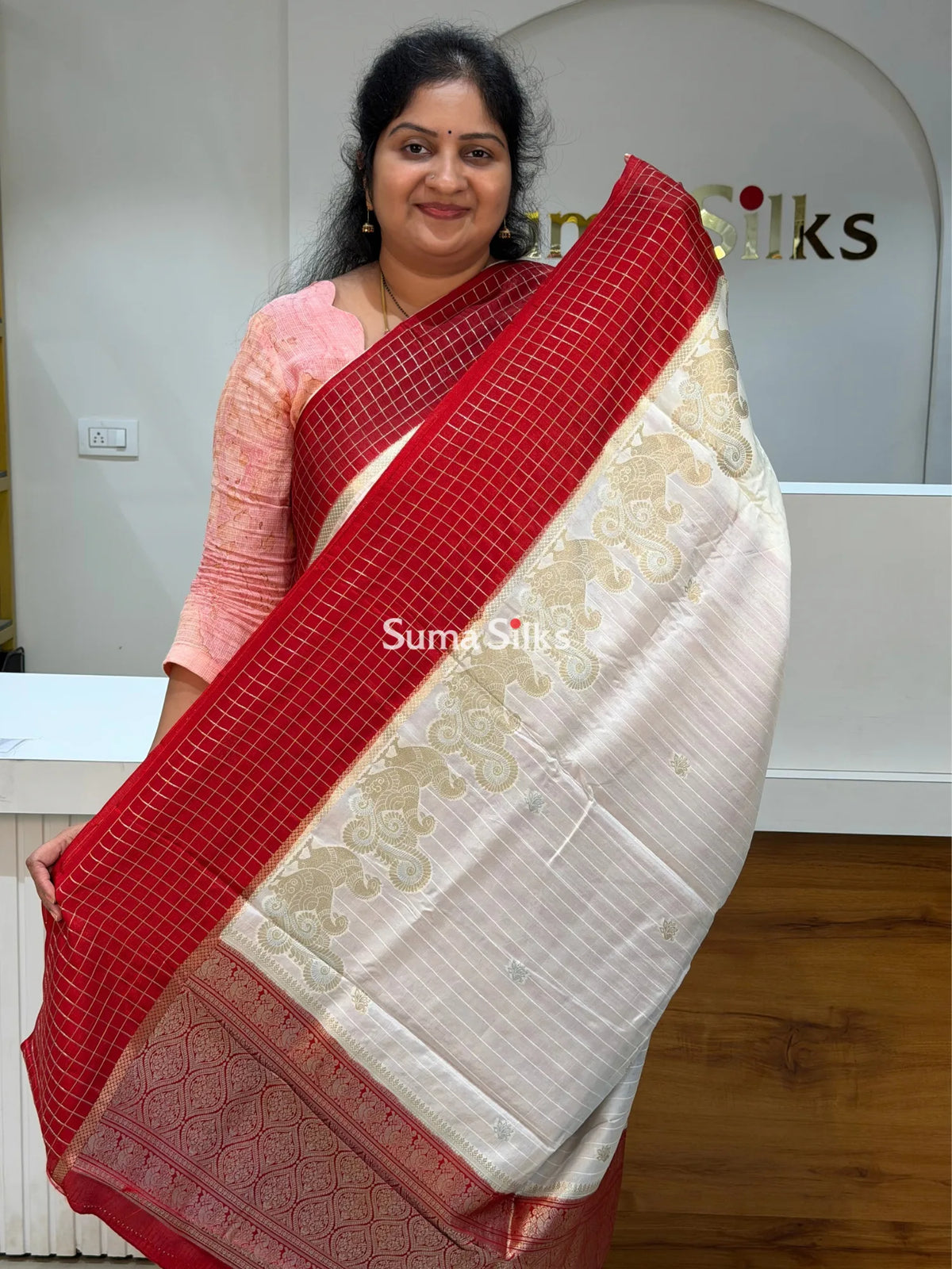 Russian Crepe Silk Saree White Color