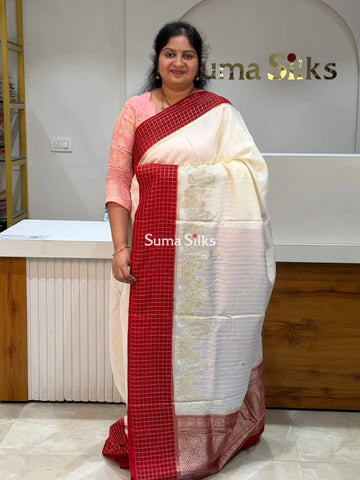 Russian Crepe Silk Saree White Color