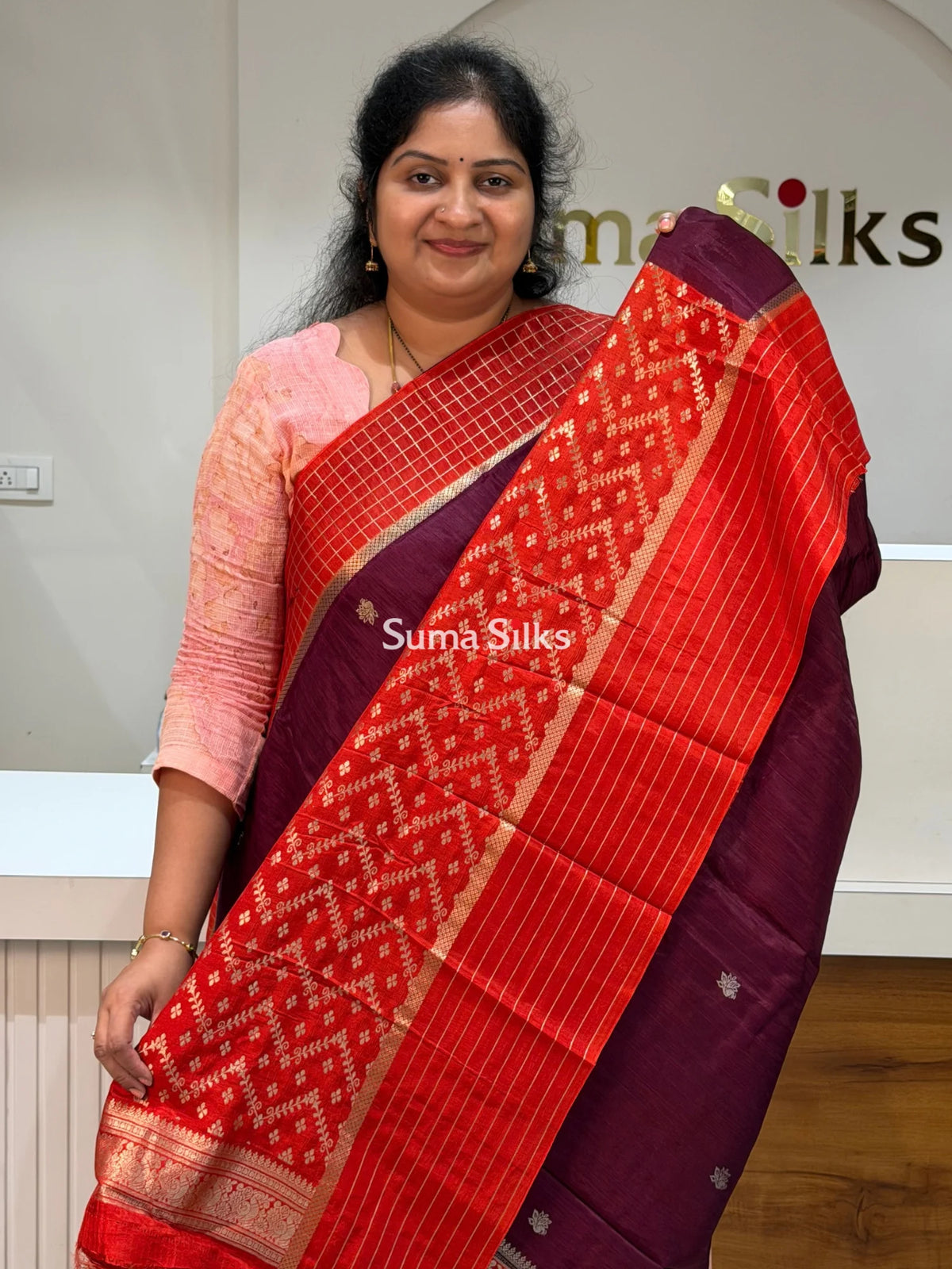 Russian Crepe Silk Saree Wine Color