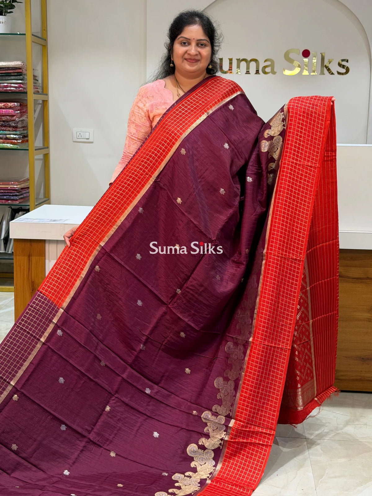 Russian Crepe Silk Saree Wine Color