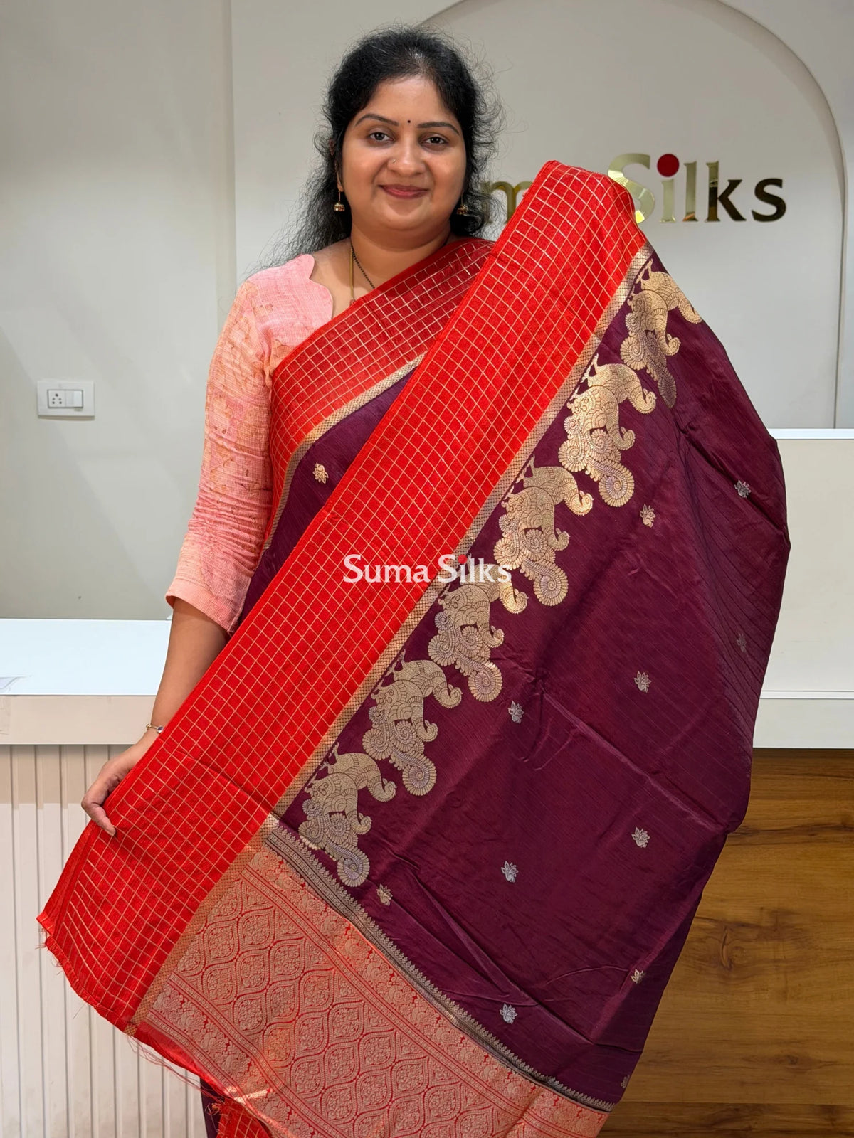 Russian Crepe Silk Saree Wine Color