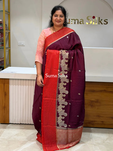 Russian Crepe Silk Saree Wine Color