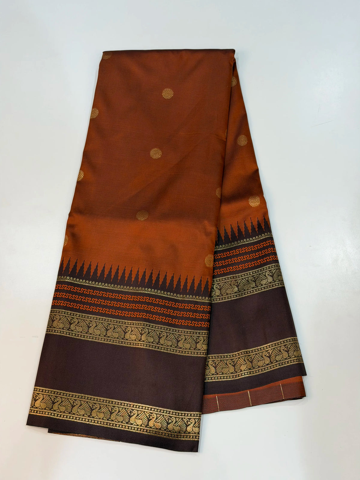 Semi Gadwal Saree - Rust Orange Color