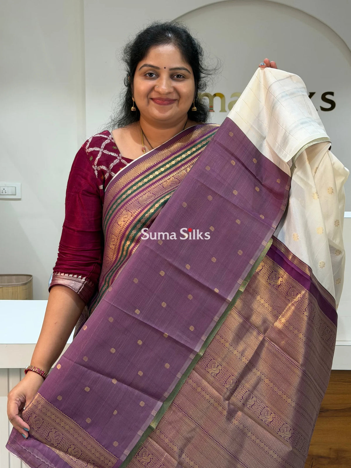 Semi Gadwal Kantara Inspired Design Half White Color Saree