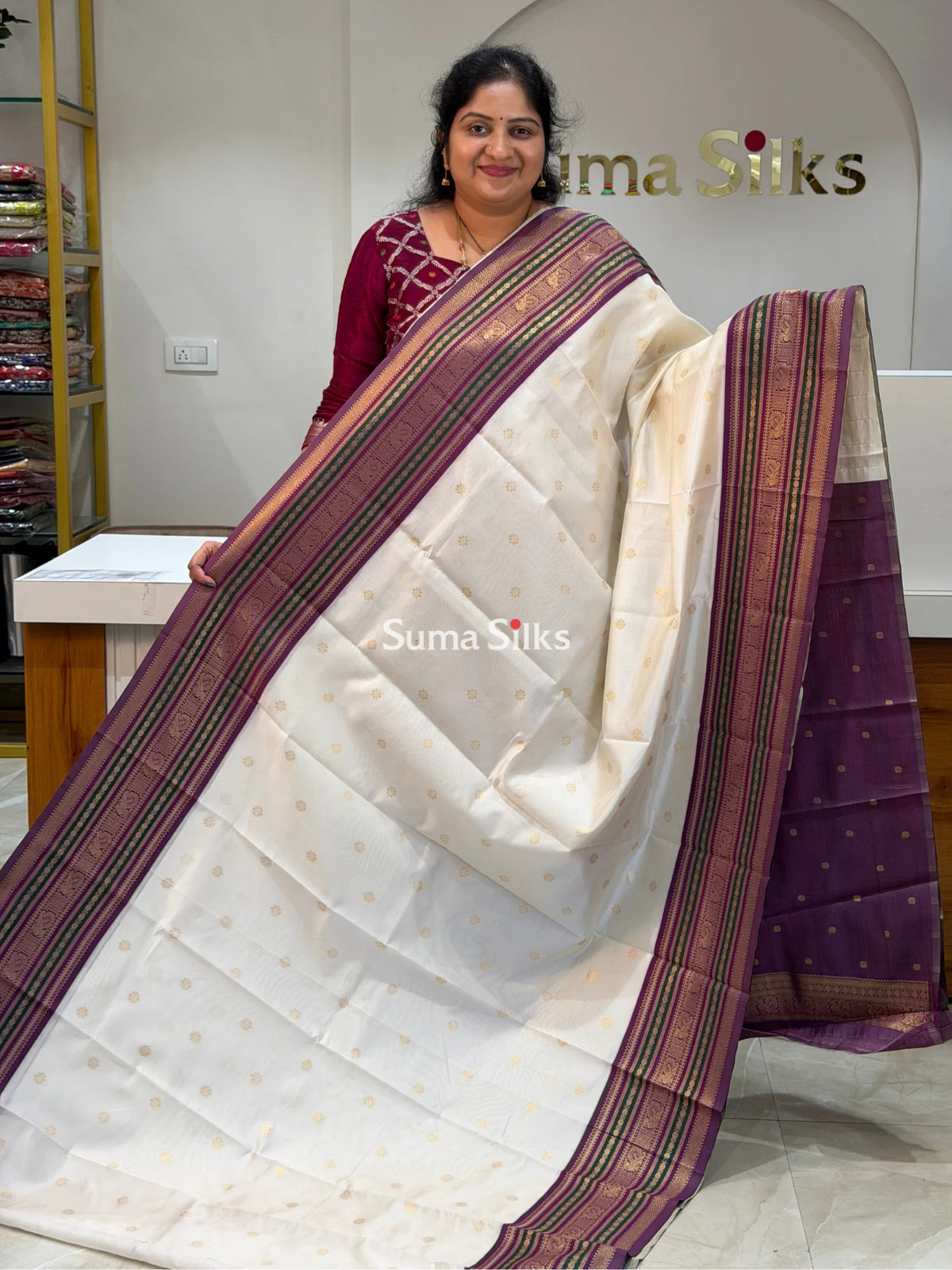 Semi Gadwal Kantara Inspired Design Half White Color Saree