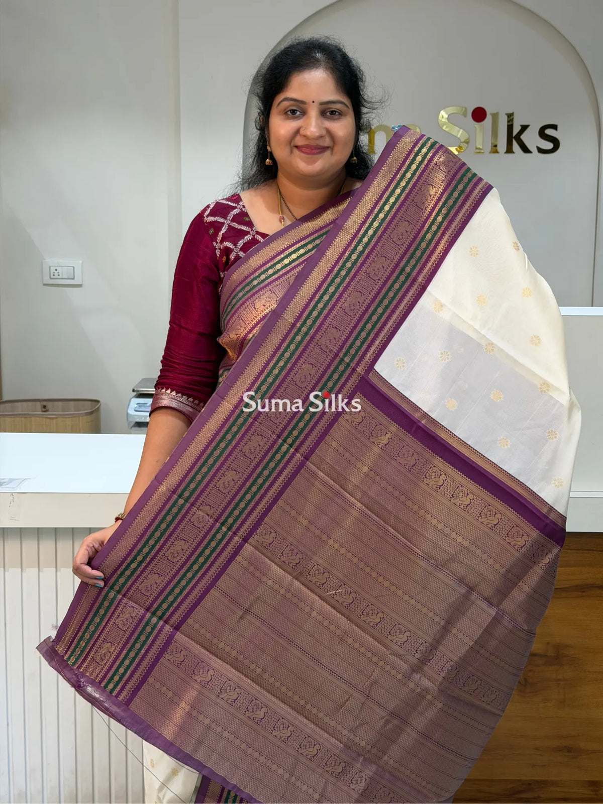 Semi Gadwal Kantara Inspired Design Half White Color Saree
