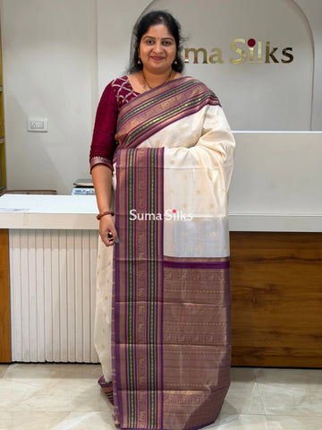 Semi Gadwal Kantara Inspired Design Half White Color Saree