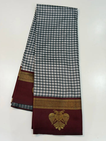 Semi Gadwal Madras Checks Gandaberunda Design Grey