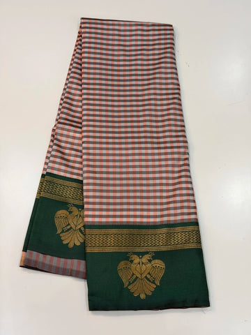 Semi Gadwal Madras Checks Gandaberunda Design Peach