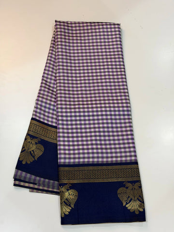 Semi Gadwal Madras Checks Gandaberunda Design Purple