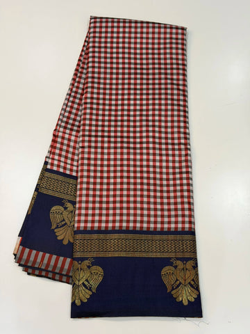 Semi Gadwal Madras Checks Gandaberunda Design Red