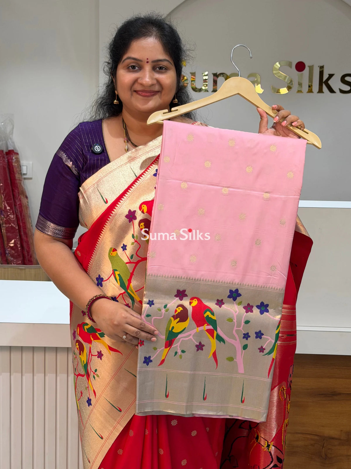 Semi Paithani Soft Silk Baby Pink Color