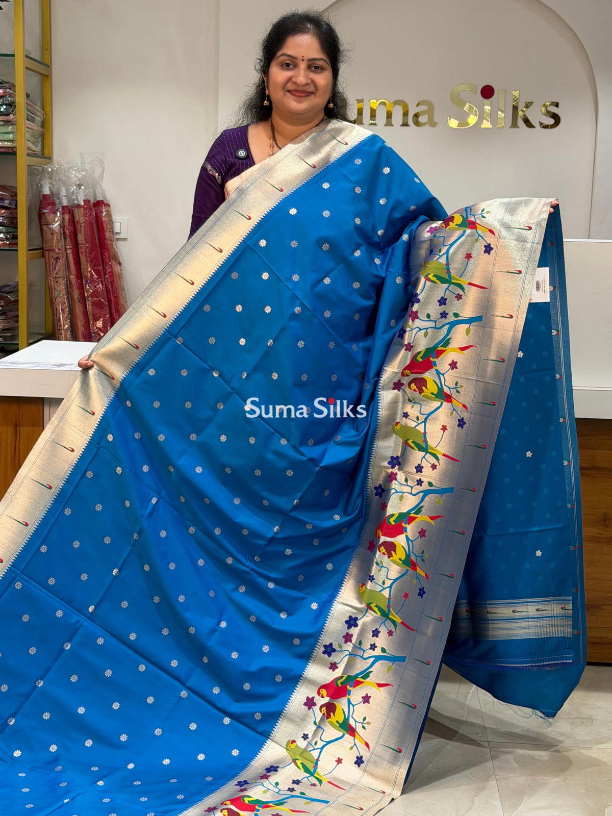 Semi Paithani Soft Silk Blue Color