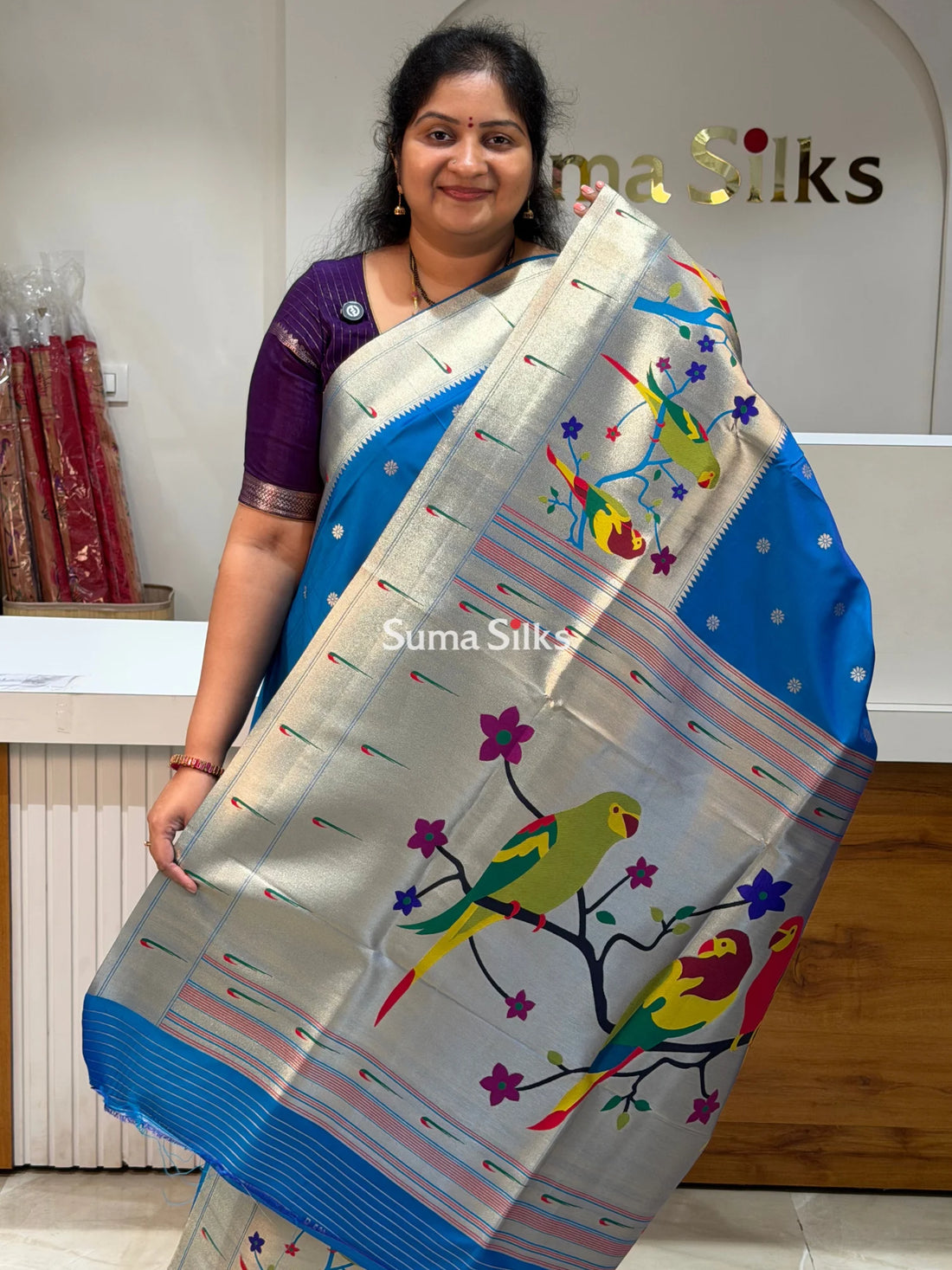 Semi Paithani Soft Silk Blue Color