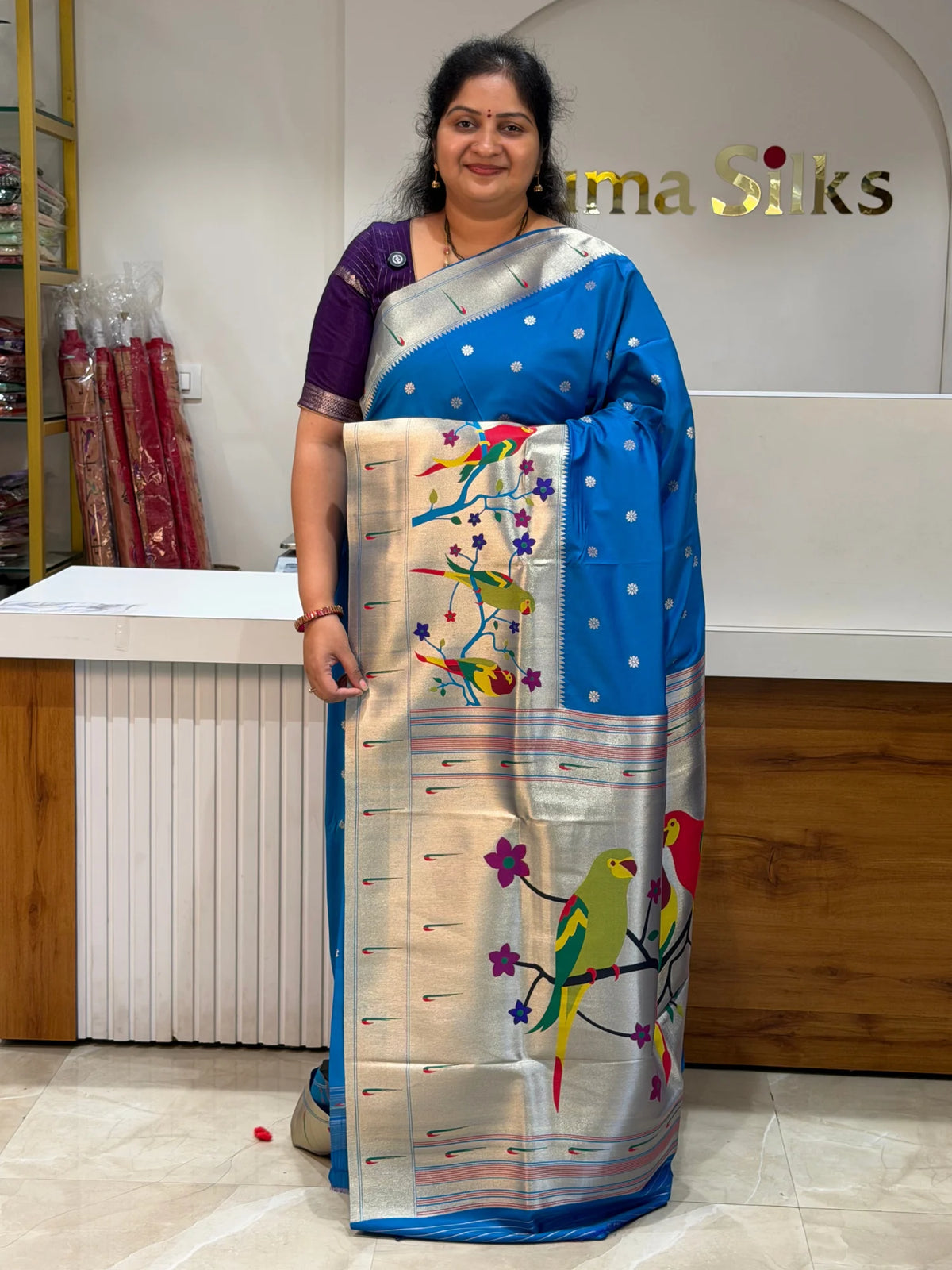 Semi Paithani Soft Silk Blue Color