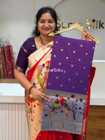 Semi Paithani Soft Silk Purple Color