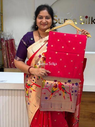 Semi Paithani Soft Silk Rani Color