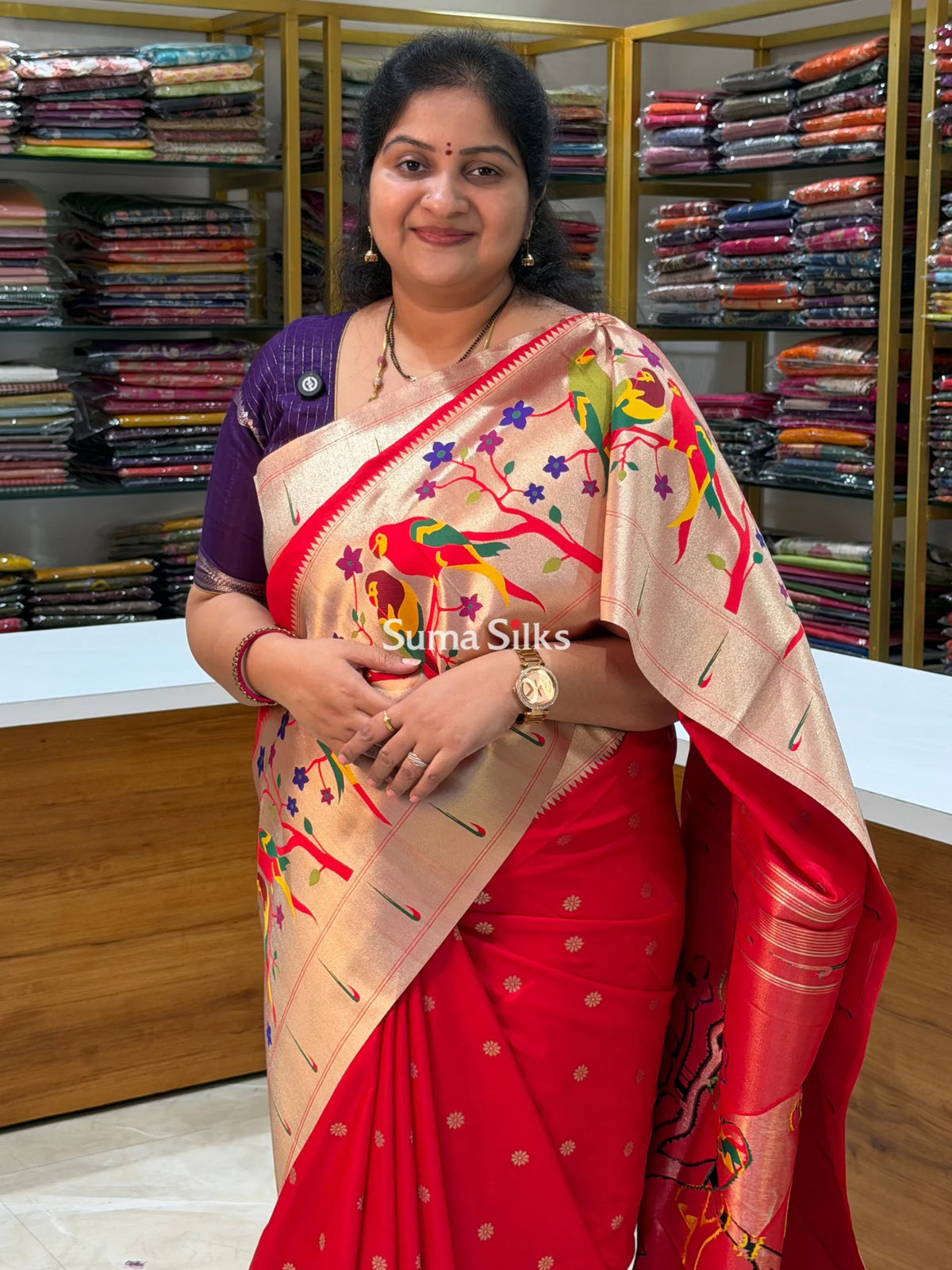 Semi Paithani Soft Silk Red Color