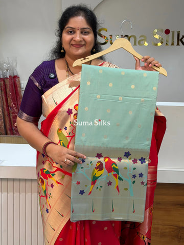 Semi Paithani Soft Silk Pista Color