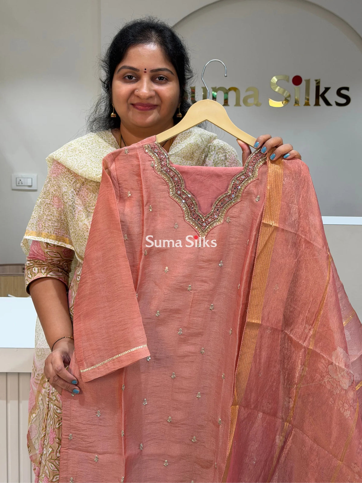 Shimmer Tissue Suit Set Peach Color