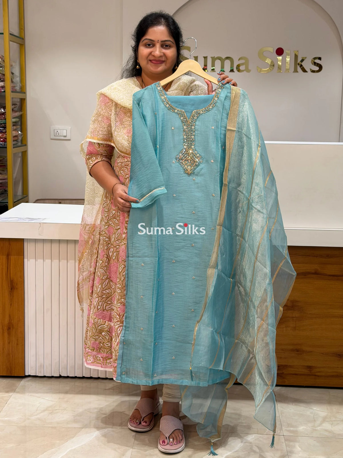 Shimmer Tissue Suit Set Sea Blue Color