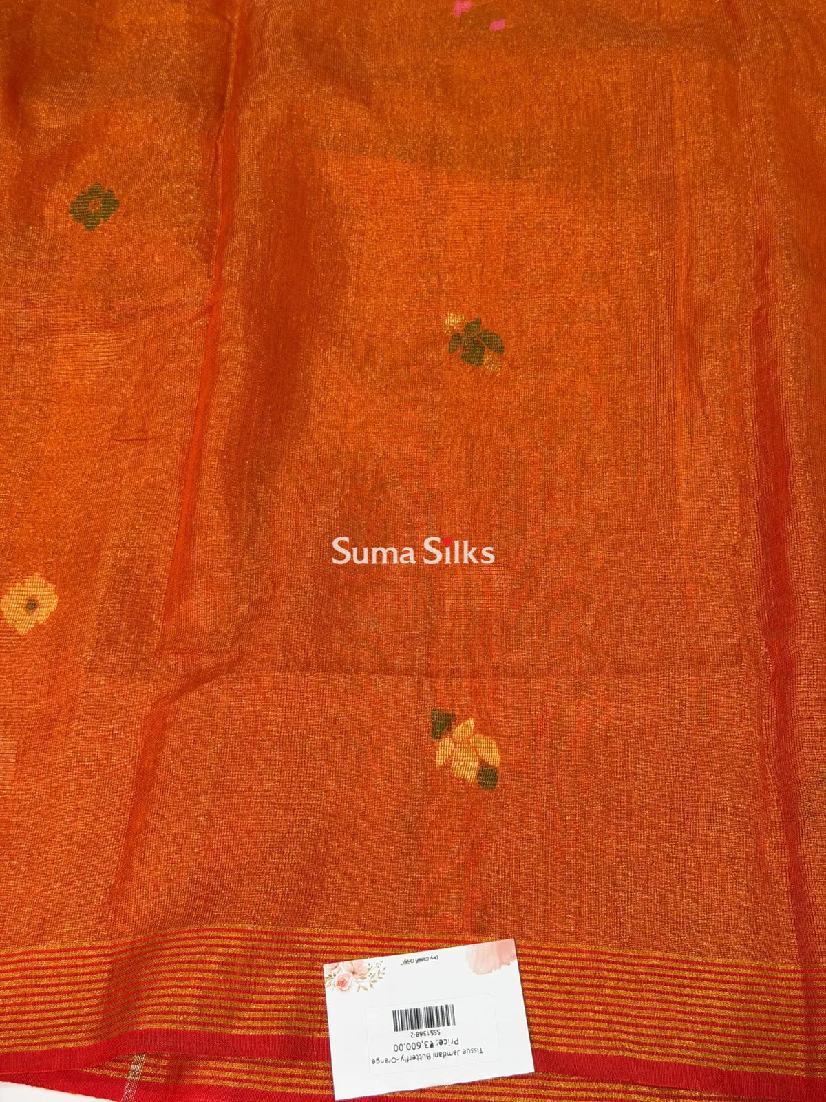 Tissue Jamdani Sarees Orange Color