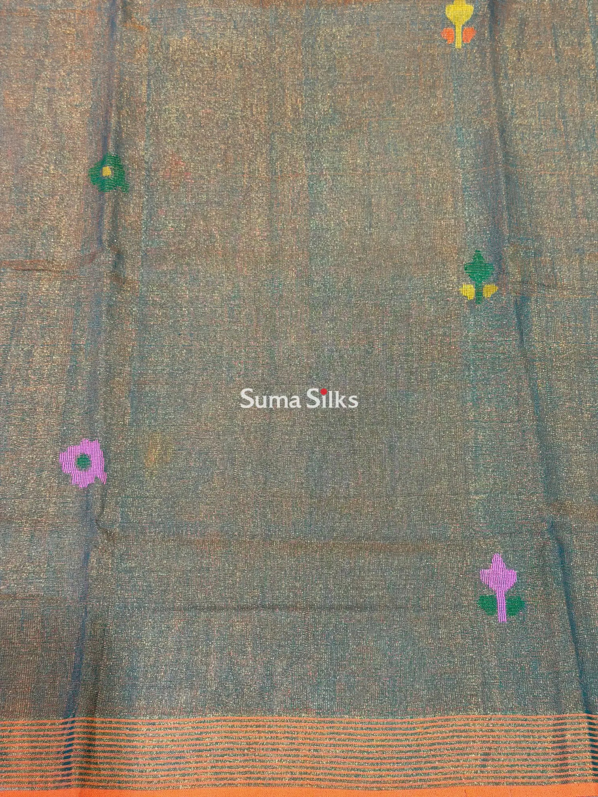 Tissue Jamdani Sarees Rama Green Color
