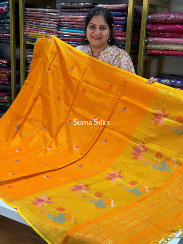 Tissue Jamdani Sarees Light Orange Color