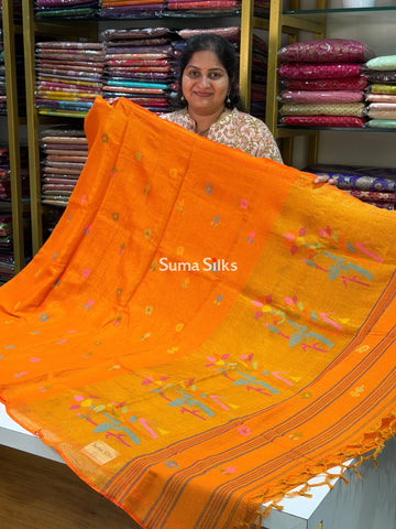 Tissue Jamdani Sarees Orange Color