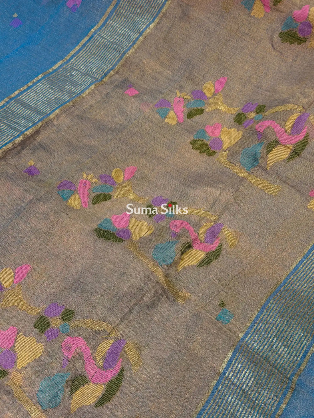 Tissue Jamdani Sarees Blue Color