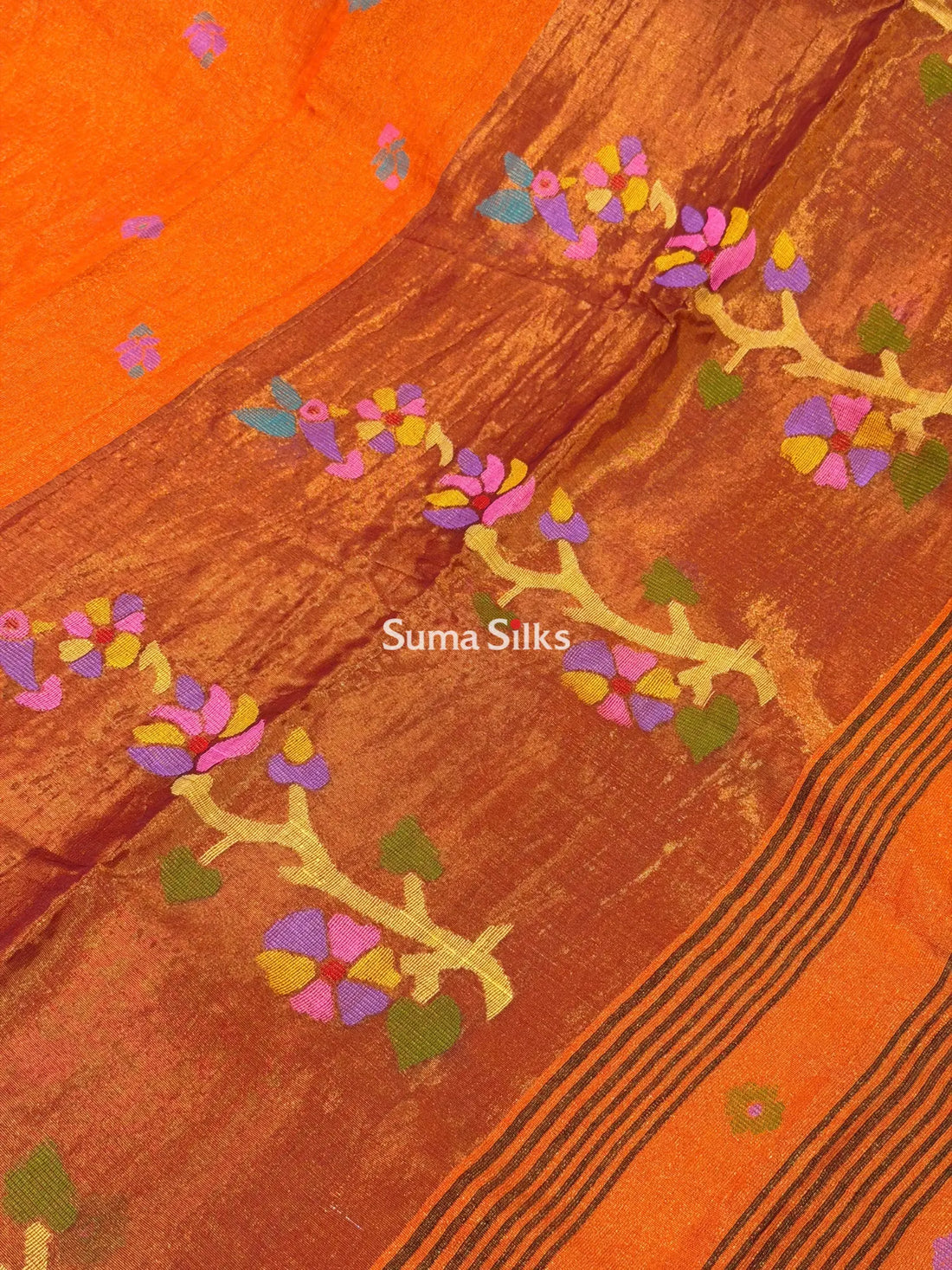 Tissue Jamdani Sarees Orange Color