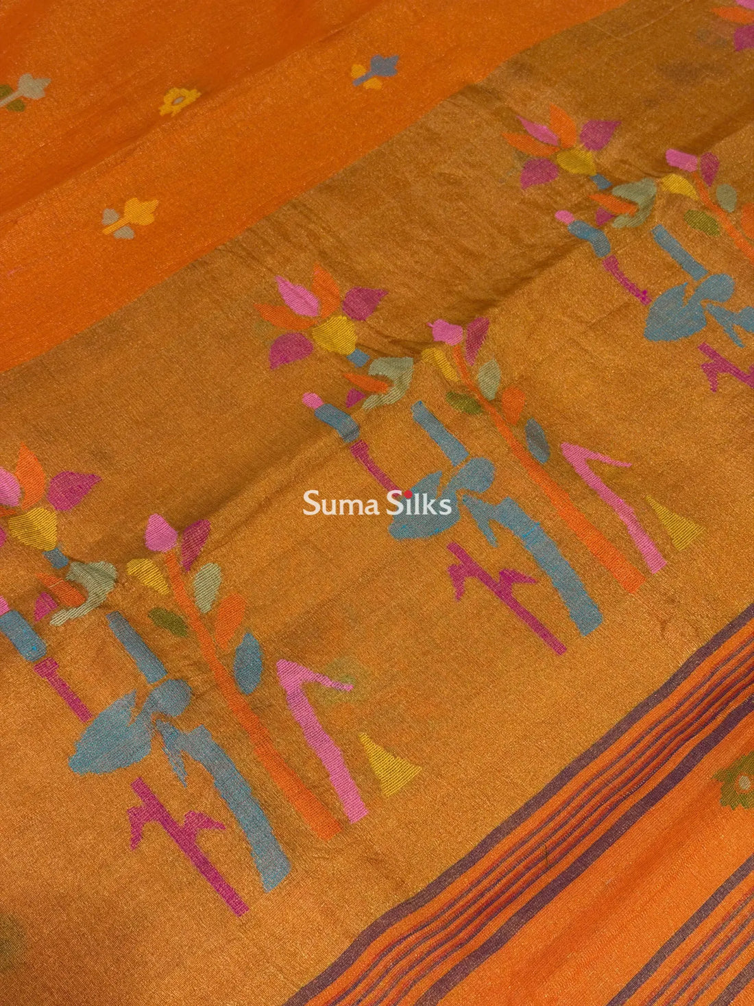 Tissue Jamdani Sarees Orange Color