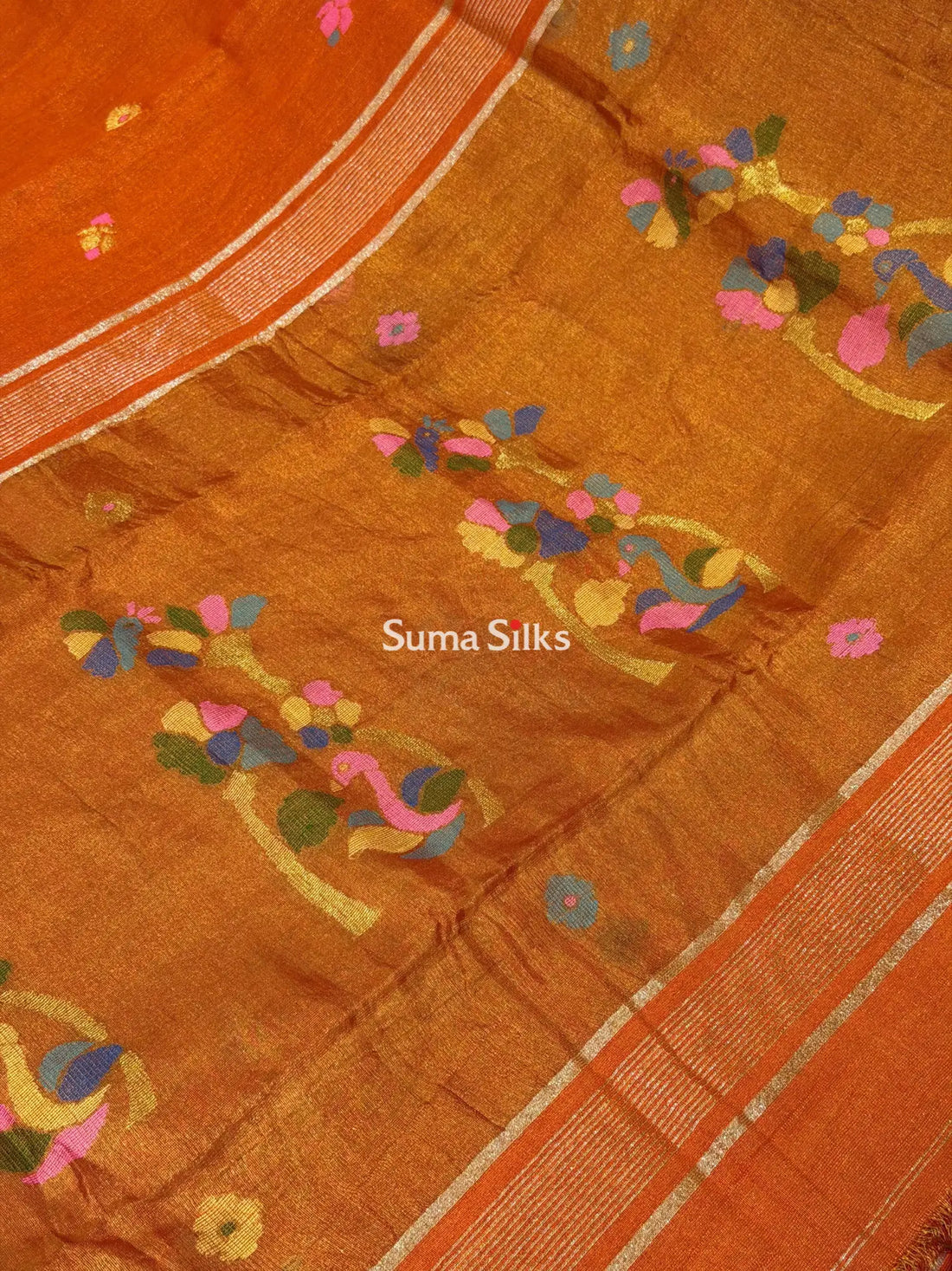 Tissue Jamdani Sarees Orange Color