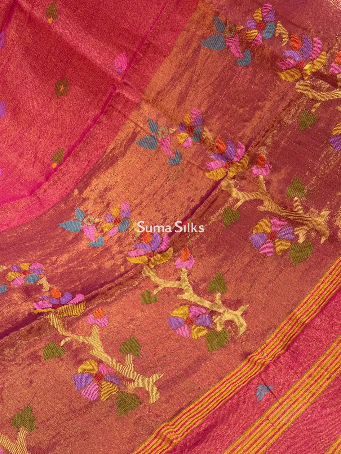 Tissue Jamdani Sarees Pink Color