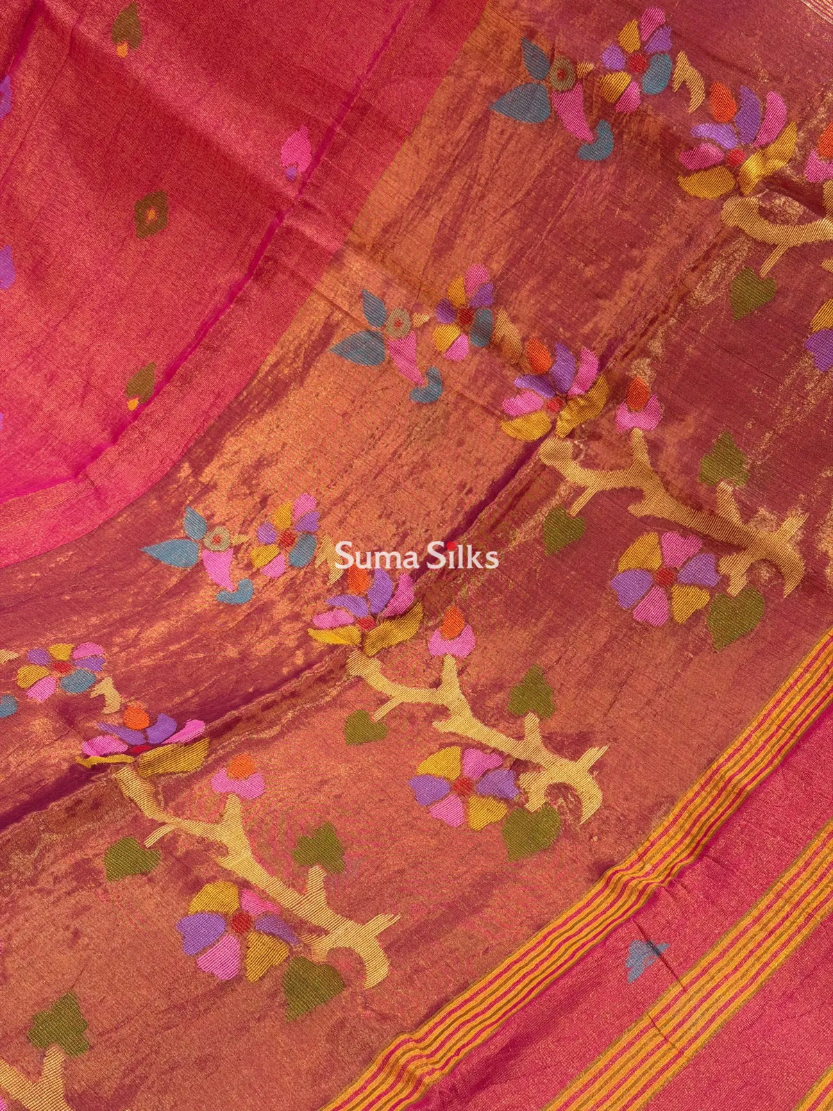 Tissue Jamdani Sarees Pink Color