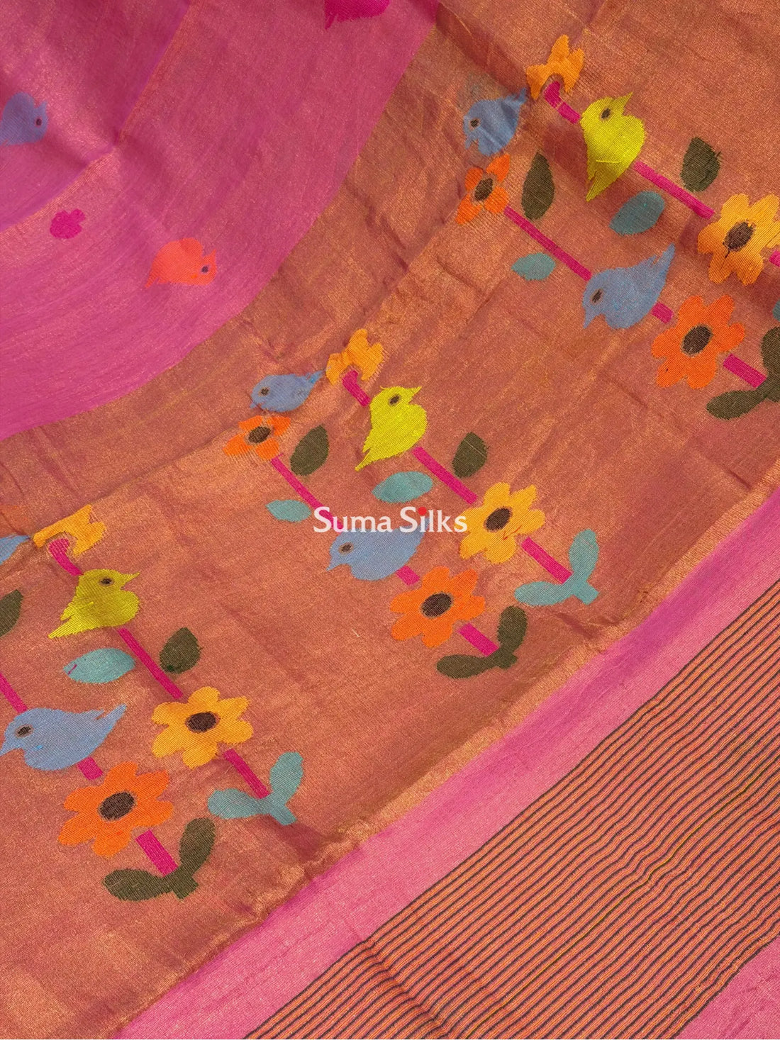 Tissue Jamdani Sarees Pink Color