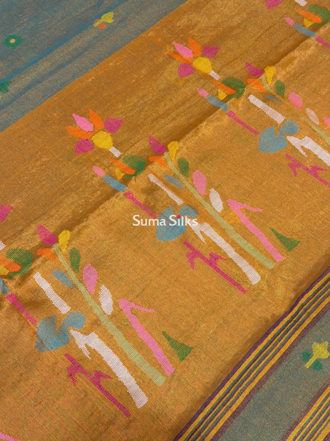 Tissue Jamdani Sarees Rama Green Color
