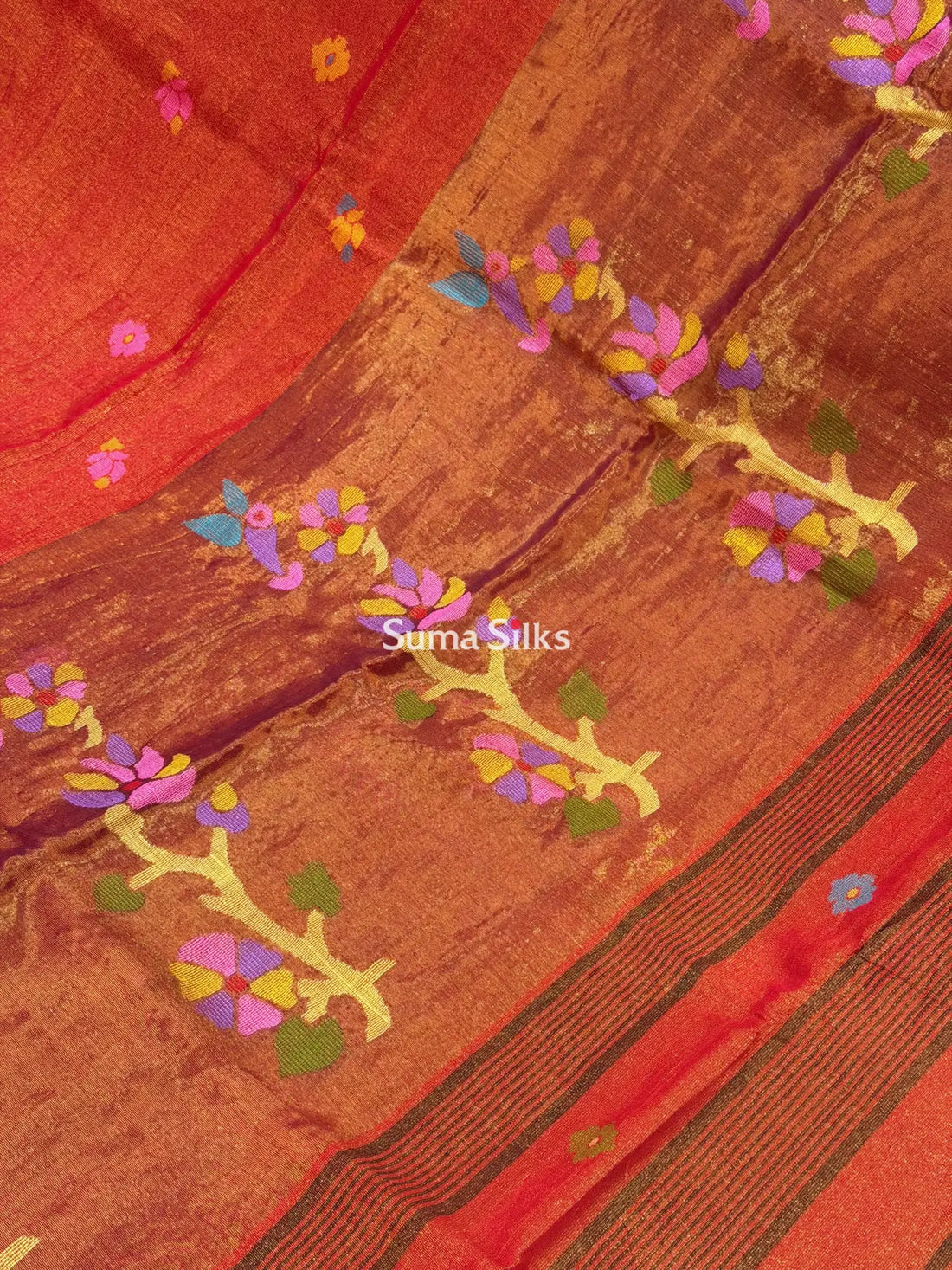 Tissue Jamdani Sarees Red Color