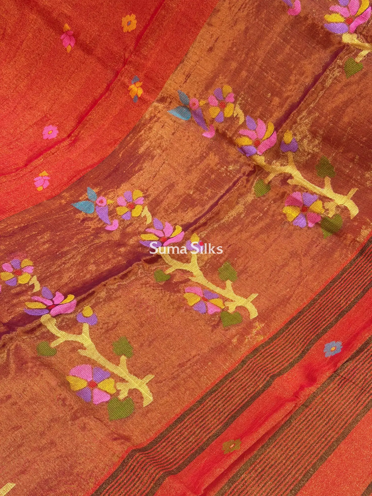 Tissue Jamdani Sarees Red Color