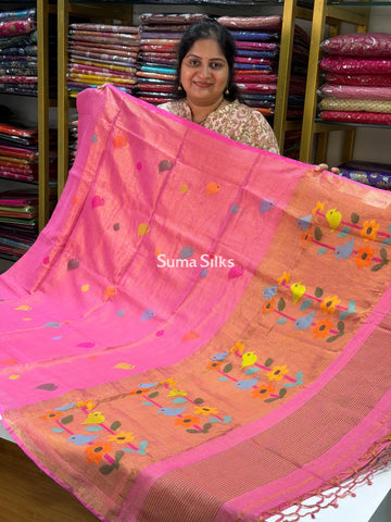 Tissue Jamdani Sarees Pink Color
