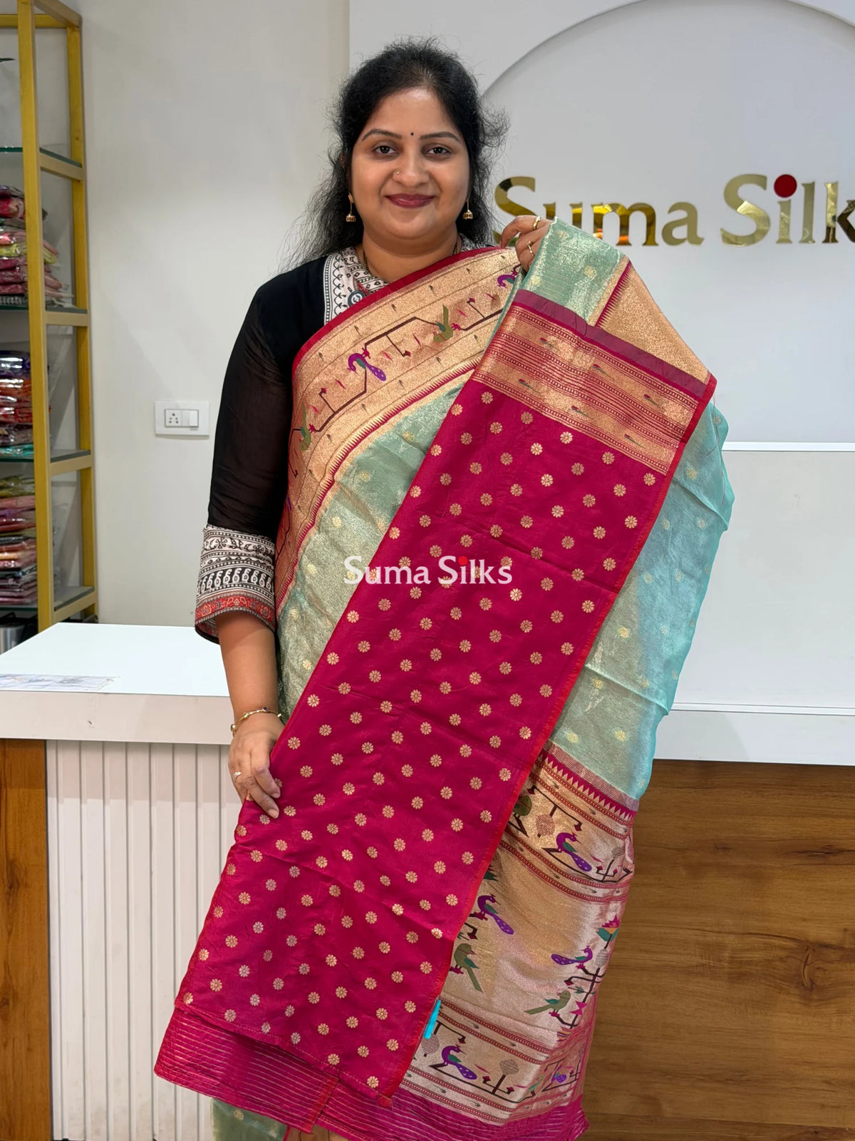 Tissue Paithani Peacock Design Pista