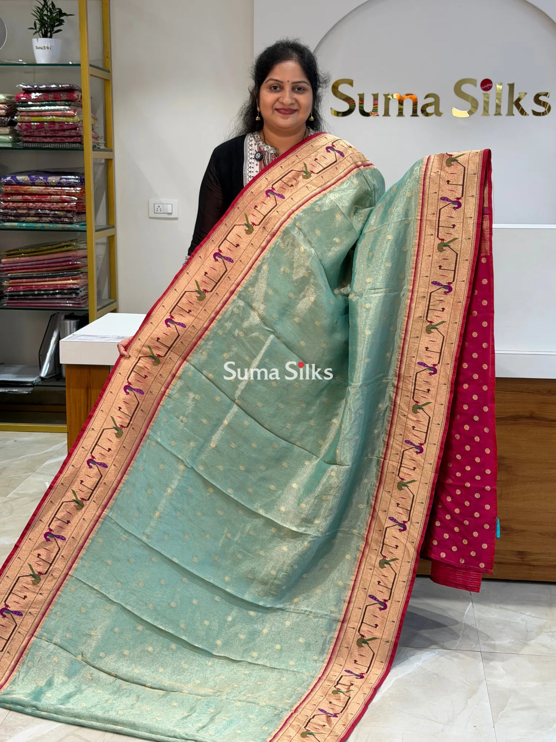 Tissue Paithani Peacock Design Pista