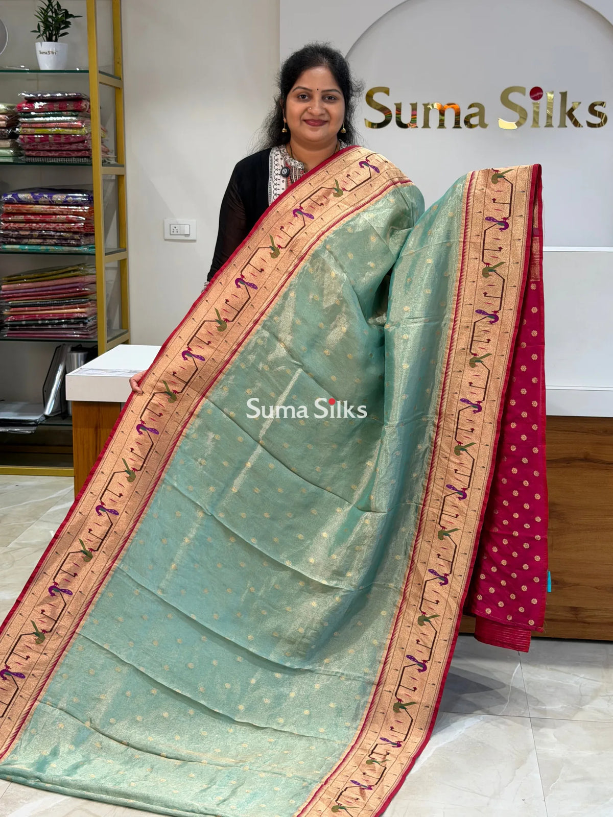 Tissue Paithani Peacock Design Pista