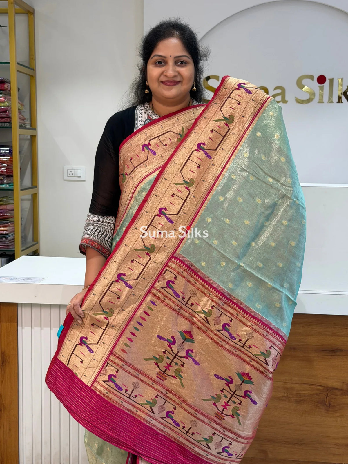 Tissue Paithani Peacock Design Pista
