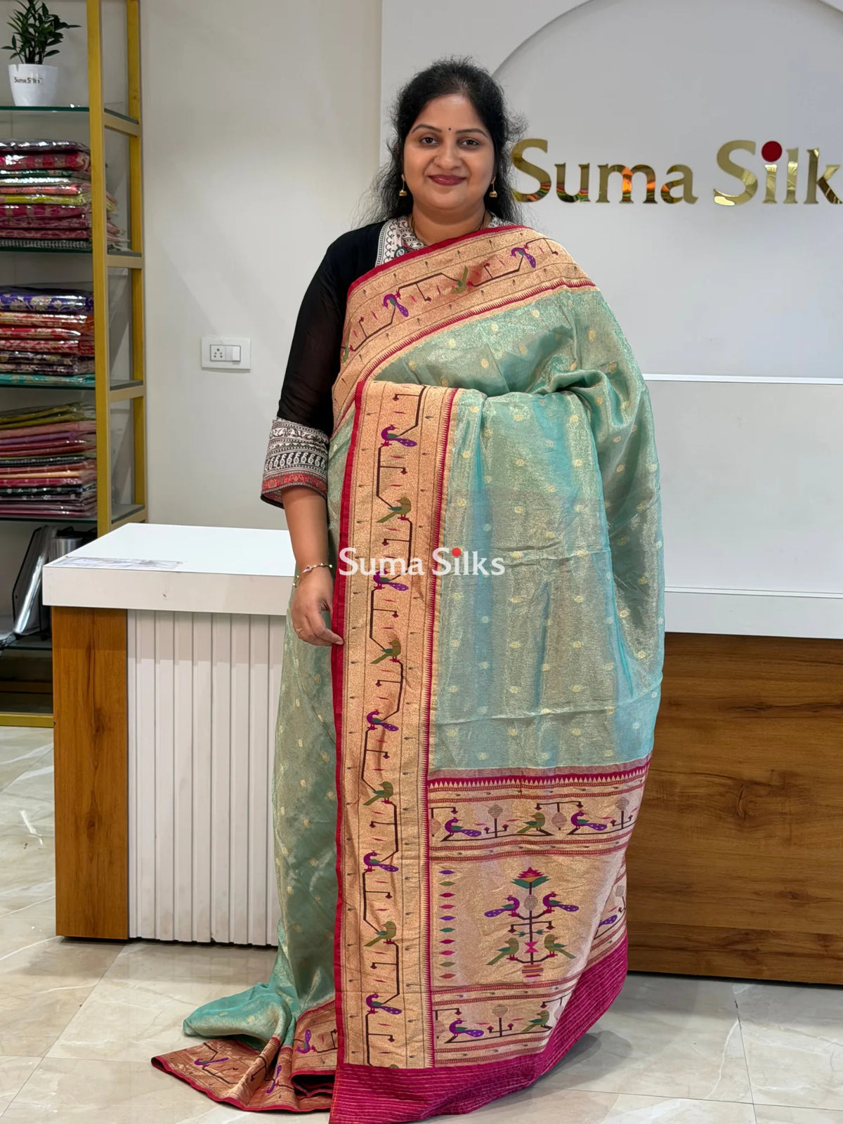 Tissue Paithani Peacock Design Pista