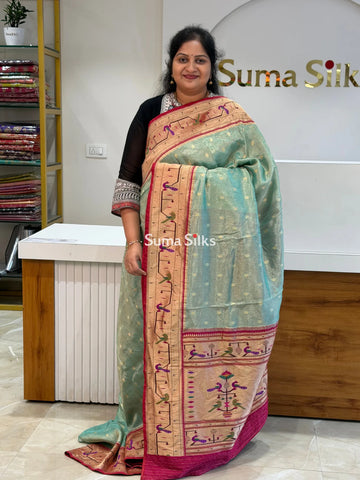 Tissue Paithani Peacock Design Pista